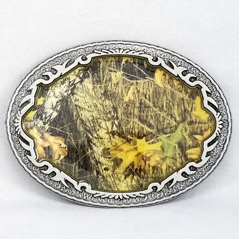 Belt Buckle Camouflaged Trees Leaves Picture Enamel Legends West 2006‎ USA Made